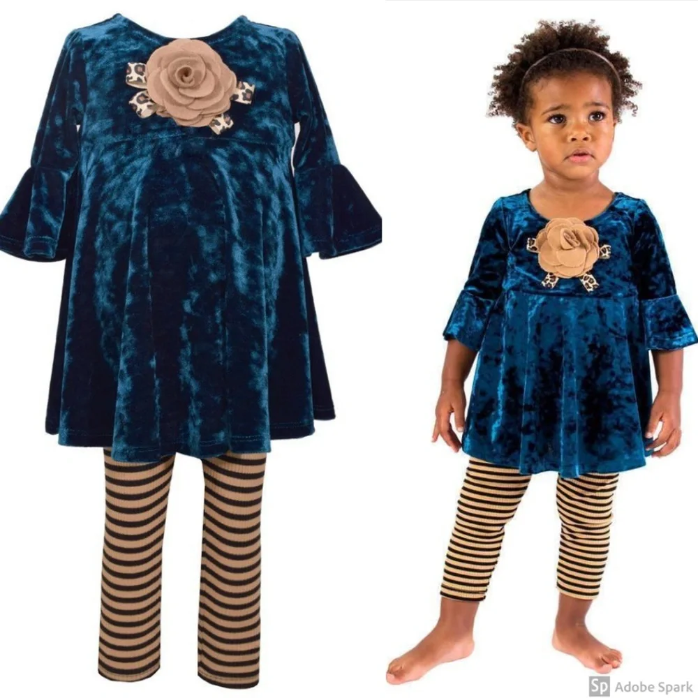 Bonnie Jean Teal Velvet Tunic Legging Set Two Piece Outfit‎ NWT